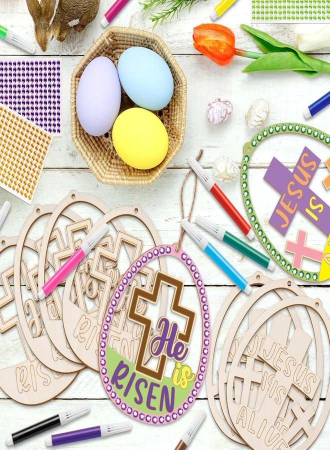 Cliths 20Pcs Easter Wooden Egg Ornaments for Painting Kids DIY Craft Kit He is Risen Jesus is Alive Christian Religious Easter Decorations with Gem Stickers (13.5cm x 10.8cm) - Image 4